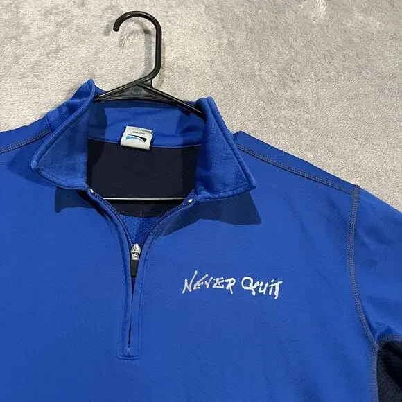 alo Coolfit Shirt Mens Medium Blue Quarter Zip Athletic Never Quit Race Golf - Picture 3 of 8